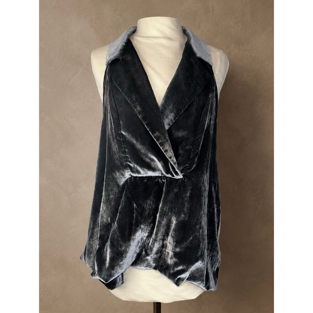 Anthropologie Sz L Dylon Sleeveless Halter Velvet Top Grey Plunge Blouse